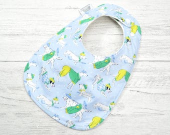 Golfing Dog Print Baby Bib: Organic Cotton Fleece, Handmade Shower Gift