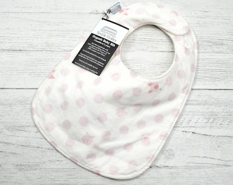 Cat and pink dots Organic Baby Bib, Organic Cotton Fleece Backing, 3-24 Months