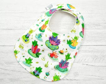 Frog Baby Bib: Organic Cotton Fleece, Gender Neutral Animal Print