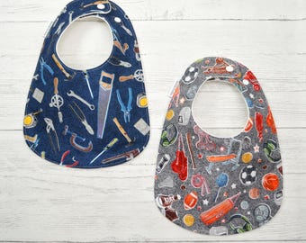 Sports Baby Bib, Tools baby bib, 3 layers, fits 3-24 Months