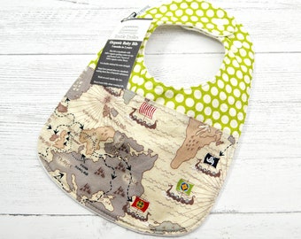 Baby Bib, World Map, Map, Viking Travel, countries, oceans, TRIPLE LAYERED, 100% COTTON, organic cotton fleece,Fits 3 months to 2 years