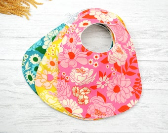 Baby Bibs, Flower Bibs, floral bibs, modern flowers, bright floral bib, feeding bib, spring bib, garden party bib, cotton bib, gift under 30