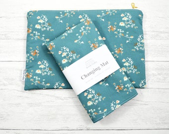 Floral diaper clutch and mat, baby gift set, baby changing mat, travel change pad, Waterproof change mat, changing mat, floral changing pad