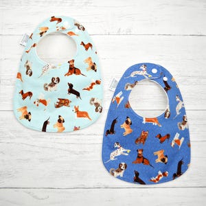 Dog Print Baby Bib: Organic Cotton Fleece, Handmade Shower Gift