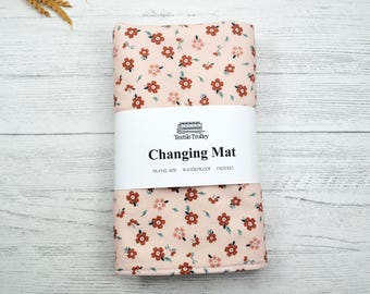 Floral Baby Changing Mat: Pink and brown Flowers - Waterproof Travel Change Pad