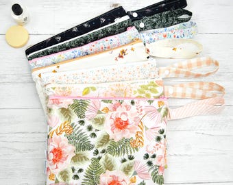 Floral Wet Dry Bag: Waterproof Zippered Pouch with Snap Strap