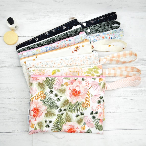 Floral Wet Dry Bag: Waterproof Zippered Pouch with Snap Strap