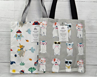 medium tote bag, lightweight shopping bag, kids bag, children's bag, dog bag, cotton canvas bag, reusable grocery bag, kids shopping bag,