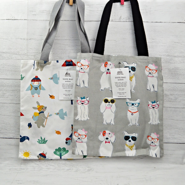 medium tote bag, lightweight shopping bag, kids bag, children's bag, dog bag, cotton canvas bag, reusable grocery bag, kids shopping bag,