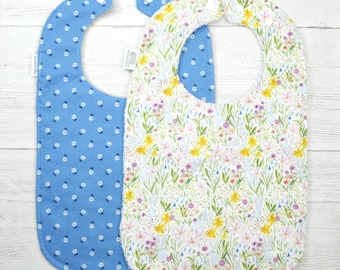 XL Toddler Bib: Animal Print, Bunny and flowers, rabbit Self-Feeding & Special Needs