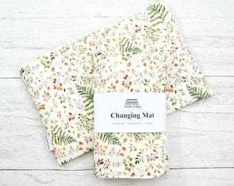 Changing mat, changing pad, travel changing mat, diaper changing, nappy, travel mat, waterproof changing mat, woodland, ferns and leaves