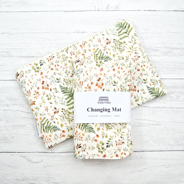 Changing mat, changing pad, travel changing mat, diaper changing, nappy, travel mat, waterproof changing mat, woodland, ferns and leaves