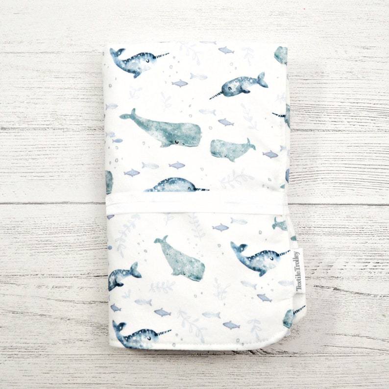 Changing mat, changing pad, travel changing mat, diaper changing, nautical travel mat, waterproof changing mat, sea turtle, whales, narwhals Whales + Narwhals
