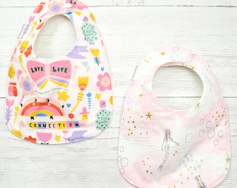 Mermaid Baby Bib, Love connection, Organic Cotton Fleece, fits 3 month to 2 years