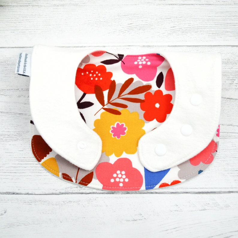 Flower Bib Bib Girl retro Baby Bibs modern flowers black bib Floral triple layered 100/% cotton black and gold bib 3 mths to 2+yrs