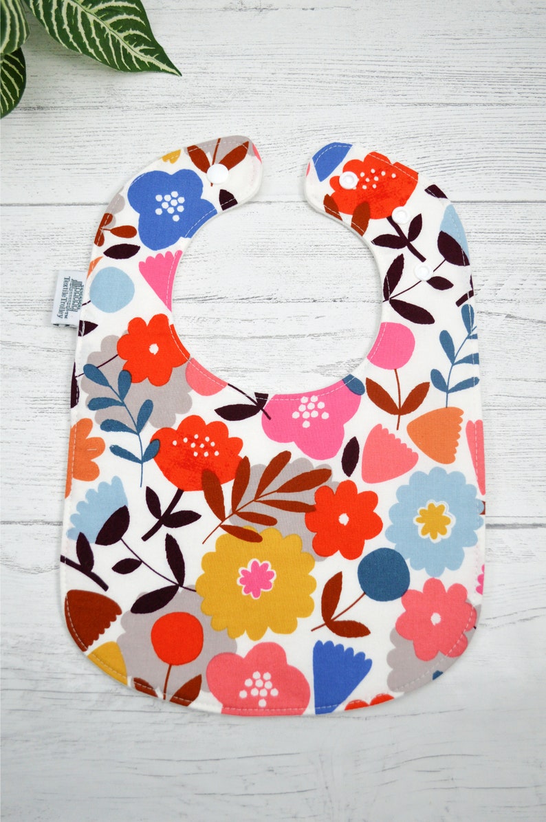 Flower Bib Bib Girl retro Baby Bibs modern flowers black bib Floral triple layered 100/% cotton black and gold bib 3 mths to 2+yrs
