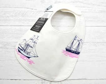 Sailboat baby bibs, sailing, out to sea, gifts under 20, nautical baby gift, ocean life, pink and blue baby bib,