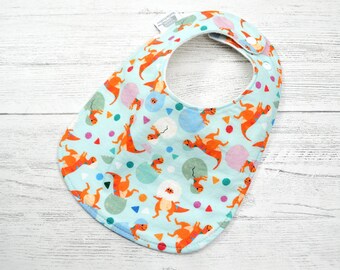Dinosaur Baby Bib, fun dino print hatching out of eggs, fits 3 months to 2 years