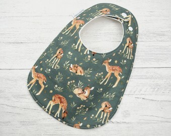 Woodland Deer Organic Cotton Baby Bib, Adjustable Snaps