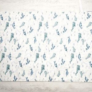 Changing mat, changing pad, travel changing mat, diaper changing, nautical travel mat, waterproof changing mat, sea turtle, whales, narwhals image 7