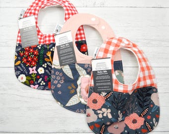 Floral baby bibs, fit 3 month to 2 years