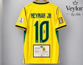 Neymar Jr #10 Signed Brazil Soccer Jersey, Autographed Brazil Home Shirt with COA, Collectible Football Gift, Sports Gift for Him/Her