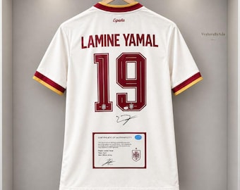 Signiertes spanisches Trikot Nr. 19 von Lamine Yamal, Autogramm-Fußballtrikot, Fußball-Memorabilia, Fangeschenk, Sport-Sammlerstück