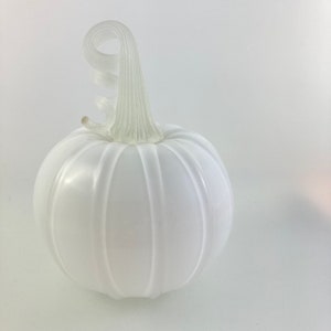 Ghost Pumpkin, White Blown Glass Gourd, Stem Glows in the Dark, Perfect Halloween decoration image 2