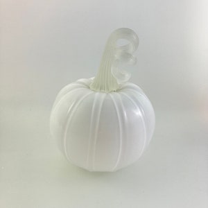 Ghost Pumpkin, White Blown Glass Gourd, Stem Glows in the Dark, Perfect Halloween decoration image 5