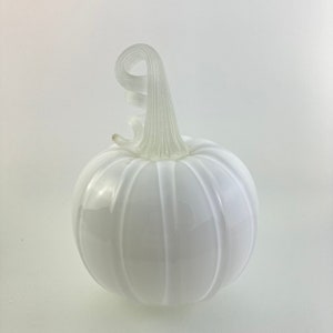 Ghost Pumpkin, White Blown Glass Gourd, Stem Glows in the Dark, Perfect Halloween decoration image 1
