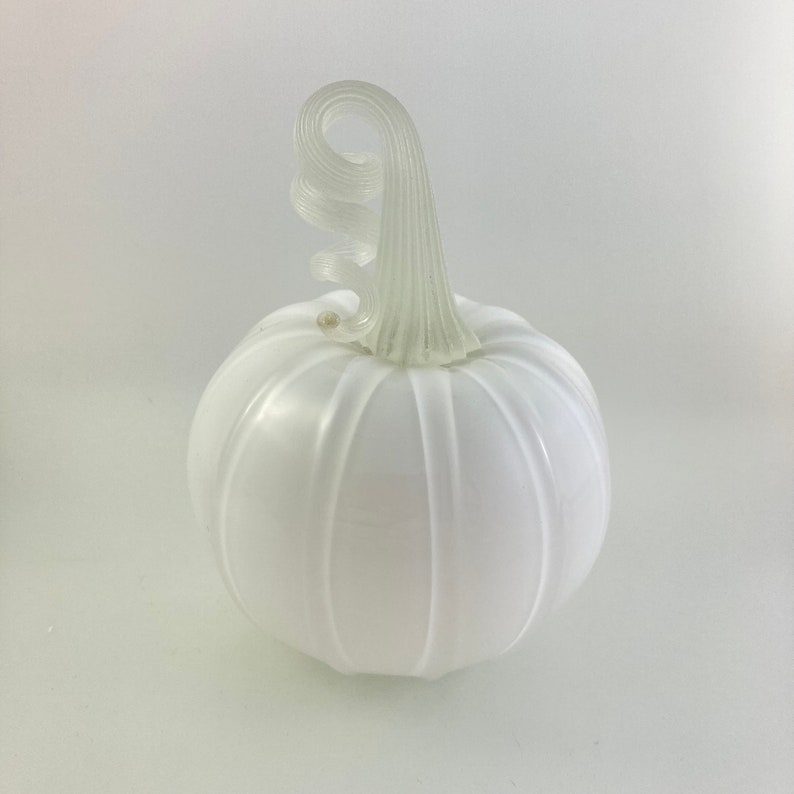 Ghost Pumpkin, White Blown Glass Gourd, Stem Glows in the Dark, Perfect Halloween decoration image 7