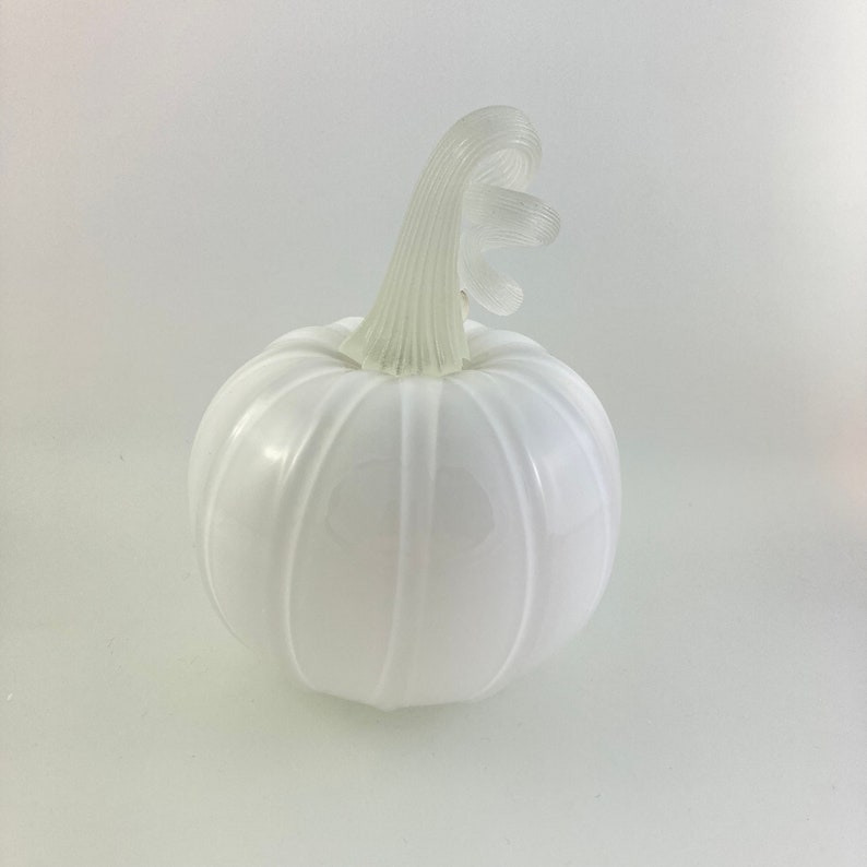 Ghost Pumpkin, White Blown Glass Gourd, Stem Glows in the Dark, Perfect Halloween decoration image 4