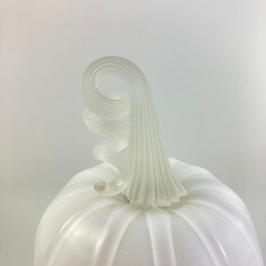 Ghost Pumpkin, White Blown Glass Gourd, Stem Glows in the Dark, Perfect Halloween decoration image 8