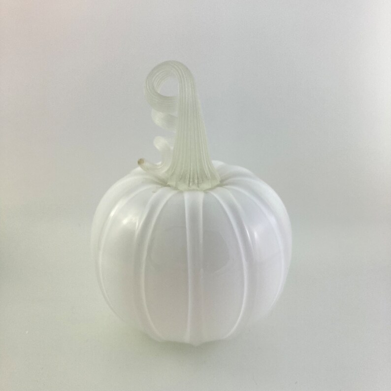 Ghost Pumpkin, White Blown Glass Gourd, Stem Glows in the Dark, Perfect Halloween decoration image 3