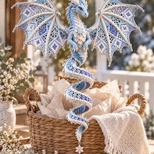 Dragon Crochet Wind Spinner Pattern PDF, Frostlight Ice Dragon with Openwork Wings, Fantasy Garden Ornament,Crochet Tutorial