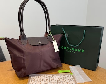 Longchamp Le Pliage Stor Tote: Mockabrun Nylon med Läderhandtag (Ny med Etiketter)