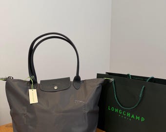 Longchamp Le Pliage gråsvart tygväska - storlek L