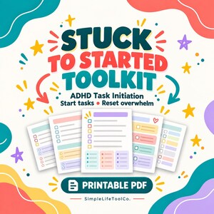 ADHD Task Initiation Toolkit, Executive Function Worksheets, Overwhelm Reset, Parent Child Routine Printable PDF