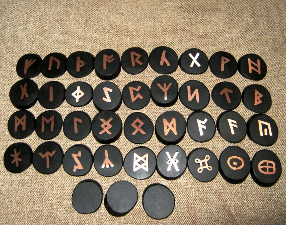 Rune set. Wooden runes. Copper and African ebony Anglo Saxon Etsy