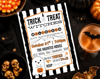 Einladung zum Halloween-Mädelsabend | Bearbeitbare Canva-Halloween-Party-Einladung | Süßes oder Saures für Erwachsene | Digitale Einladungsvorlage