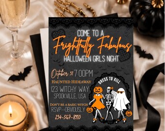 Bearbeitbare Einladung zum Halloween-Mädelsabend | Gruselparty-Vorlage (Canva)