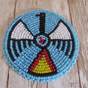 Glass Beaded Thunderbird Rosette 3" Medallion Tribal Regalia Beadwork Craft 9E