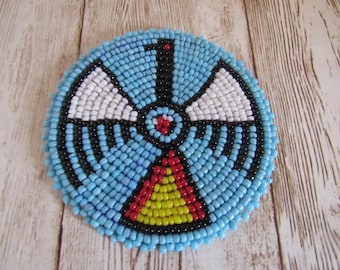 Glass Beaded Thunderbird Rosette 3" Medallion Tribal Regalia Beadwork Craft 9E