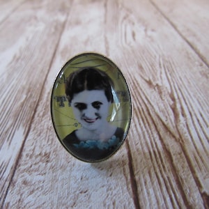 Zombie Girl Ring Oval Gothic Glass Cabochon Adjustable Halloween Jewelry R2