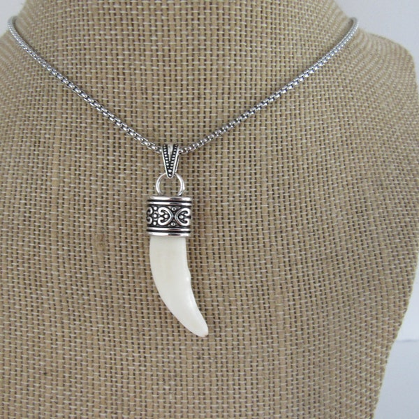 Coyote Tooth Pendant Necklace Animal Bone Spirit Animal  Chain Jewelry