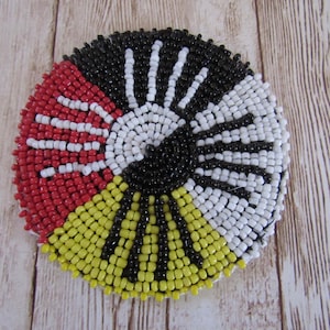 3" Glass Beaded Rosette Sun Medicine Wheel 4 Direction Tribal Regalia Beadwork Craft 15C