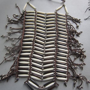 40 Row White/Brown Buffalo Bone Breastplate Chest plate Geronimo Regalia Pow Wow Indian