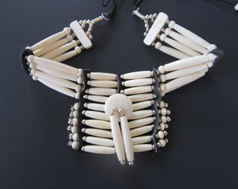 Buffalo Bone Breastplate Choker Buffalo Bone Regalia Choker Indian Hairpipe Choker Native Necklace White