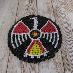 3" Glass Beaded Thunderbird  Rosette Medallion Tribal Regalia Beadwork Craft 9A