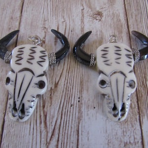 Carved Bone Buffalo Skull Pendant Tribal Craft Jewelry 1122 image 1
